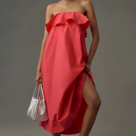 NWT Anthropologie Pink A-Line Flounce Midi Dress XS - Picture 5 of 10